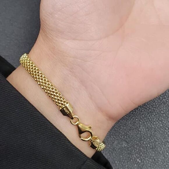 Unisex 18k over Sterling Silver Mesh Bracelet 5mm - Picture 6 of 9